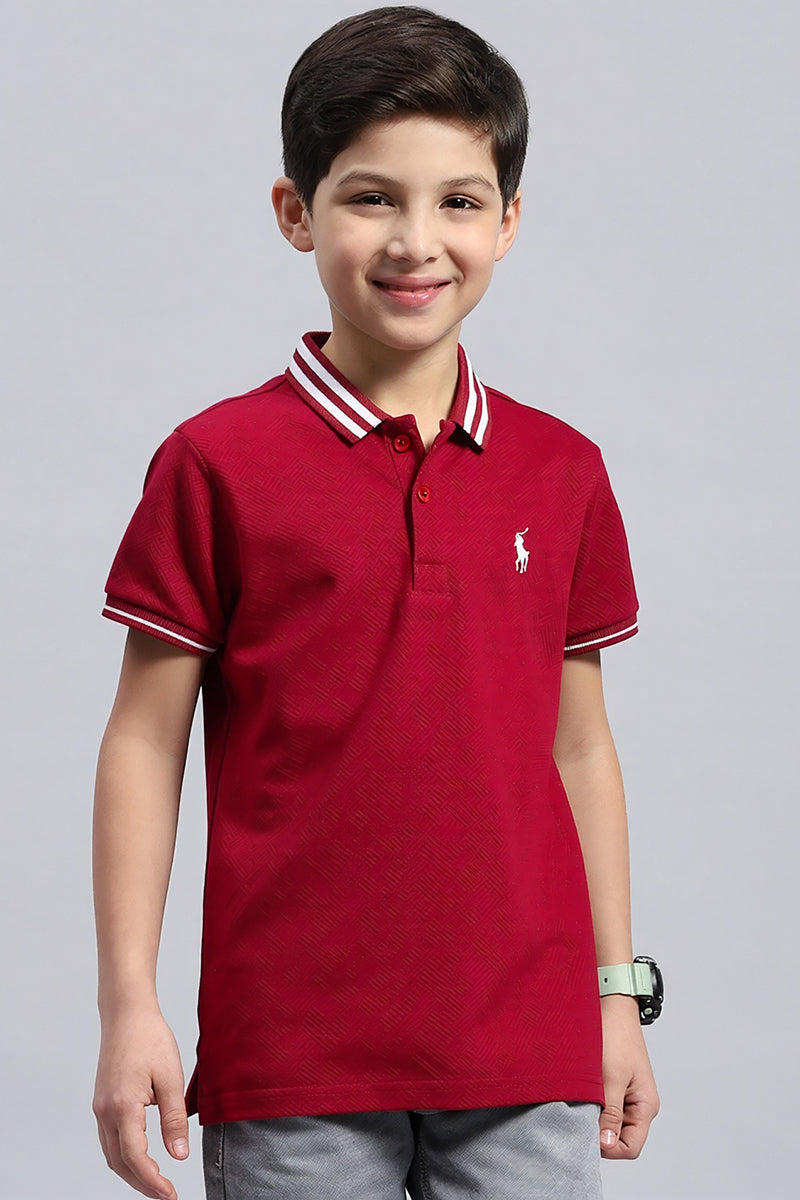 Boy's Textured Cotton Polo T-Shirt (Cherry Red)