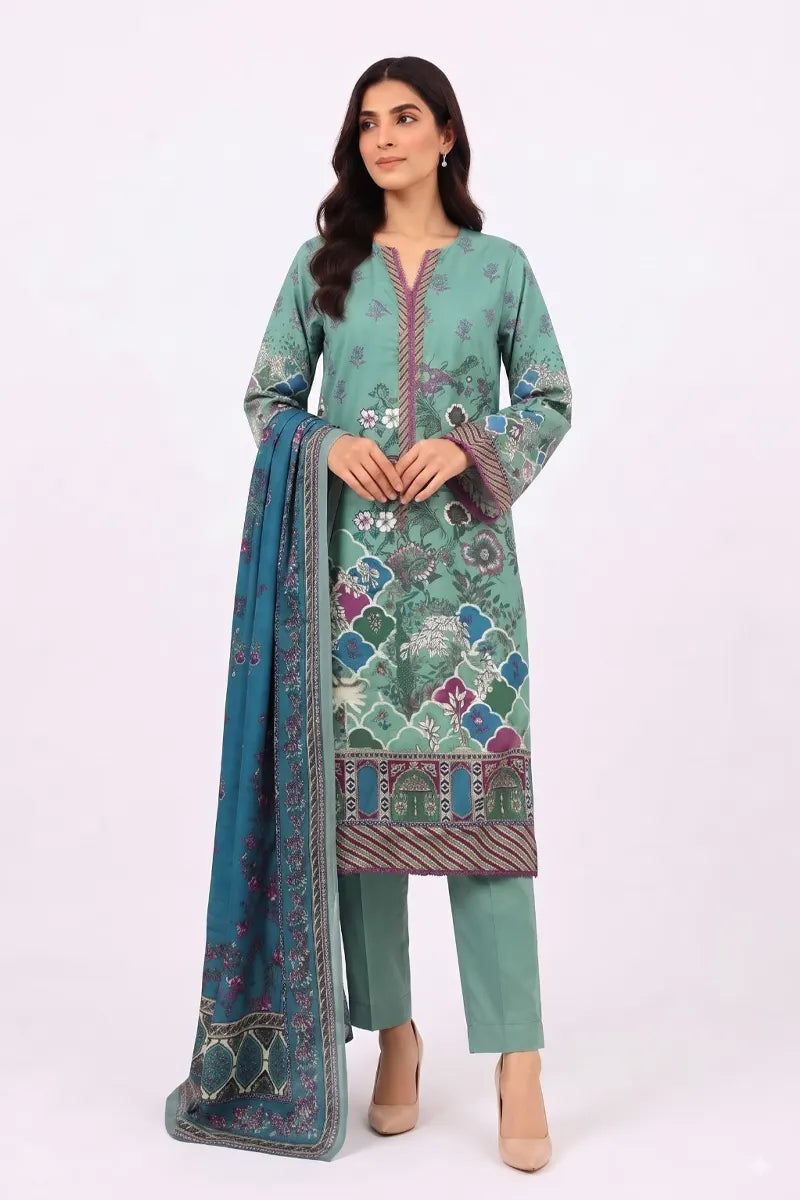 Roshaan by KBC Fashion Stitched 3-Piece Lawn Suit (Soft Sage Green)
