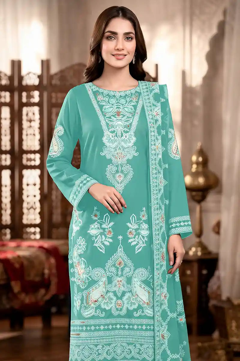 Shah Jaha by Breeza Fashion - 3PC Unstitched Embroidered Lawn Suit (Seafoam Green)