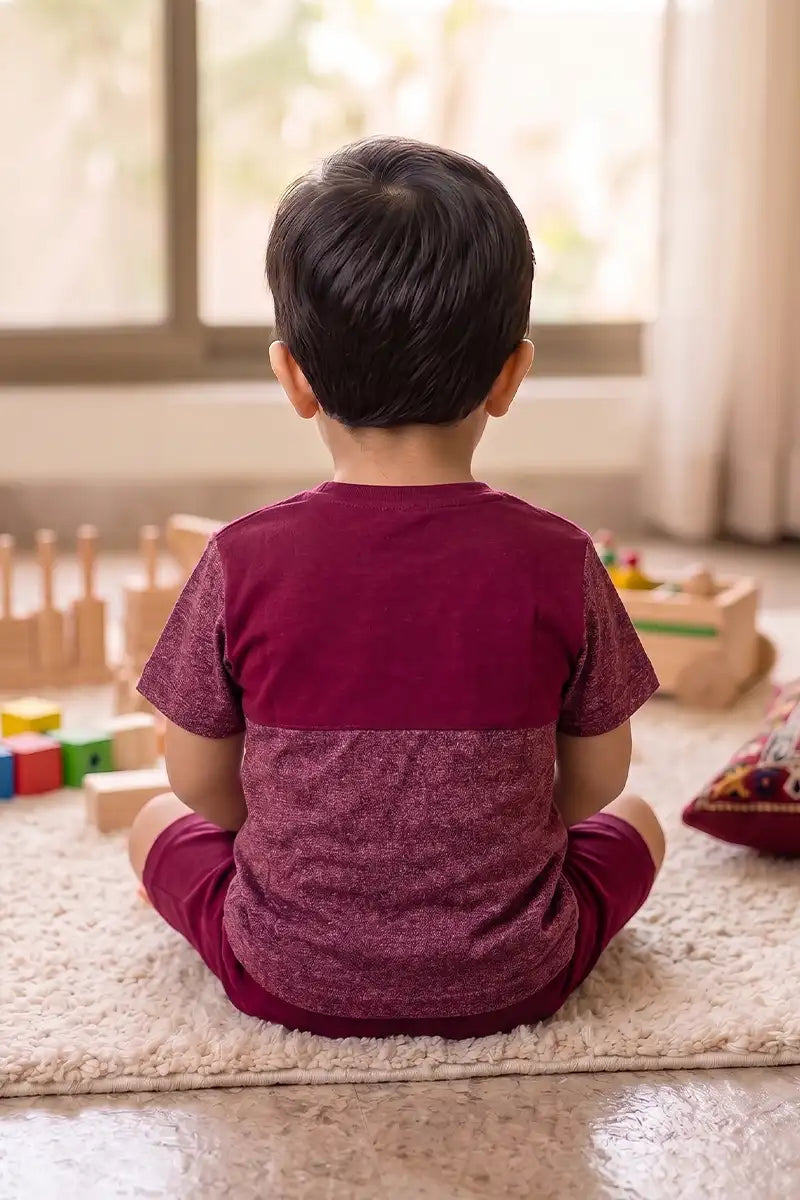Boys Premium Cotton T-Shirt & Shorts Set (Maroon)