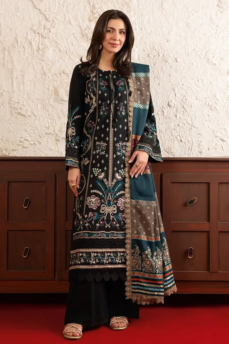 Poshak By Johra - 3 Piece Unstitched Embroidered Lawn Suit (Jet Black)