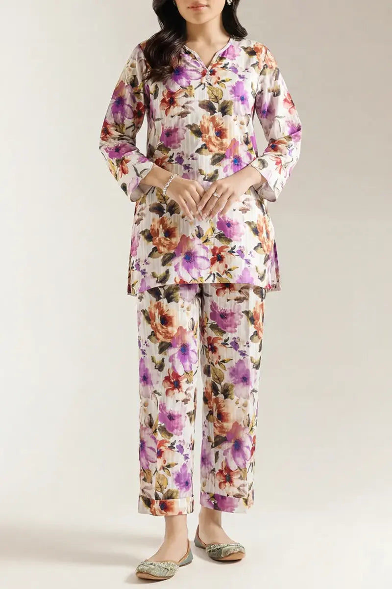 Saya Special Unstitched Khaddar 2-Piece Same Print Suit (Vibrant Violet)