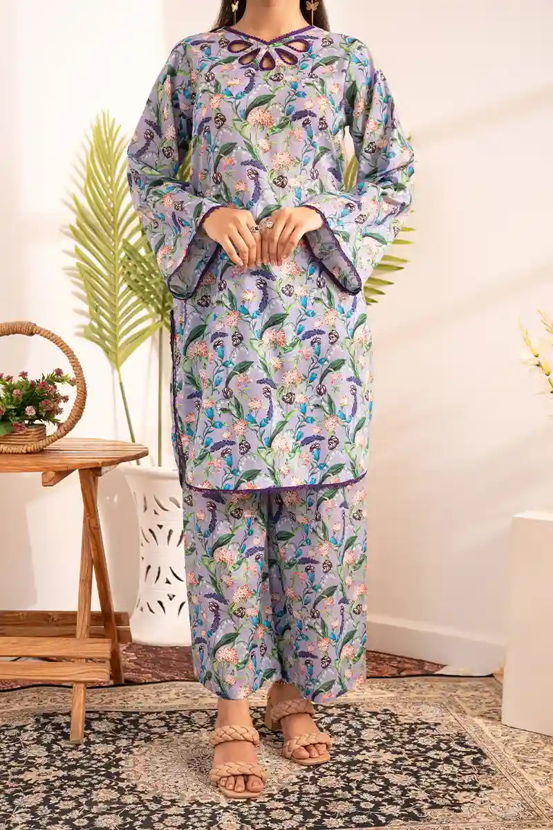 Naqsh Premium Printed Lawn Stitched Suit Set (Soft Lilac)