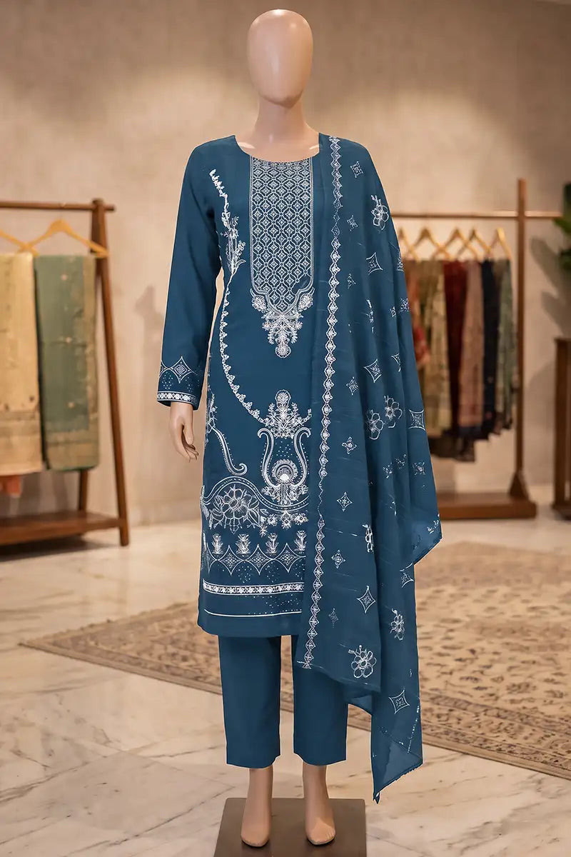 Dream by Breeza Fashion - 3PC Unstitched Embroidered Lawn Suit (Navy Blue)