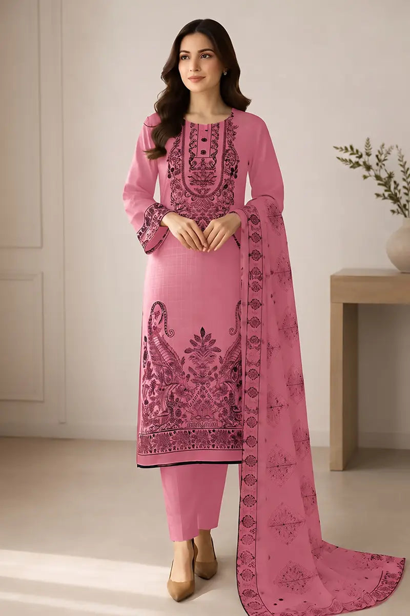 Princess by Breeza Fashion - 3PC Unstitched Embroidered Lawn Suit (Rose Pink)