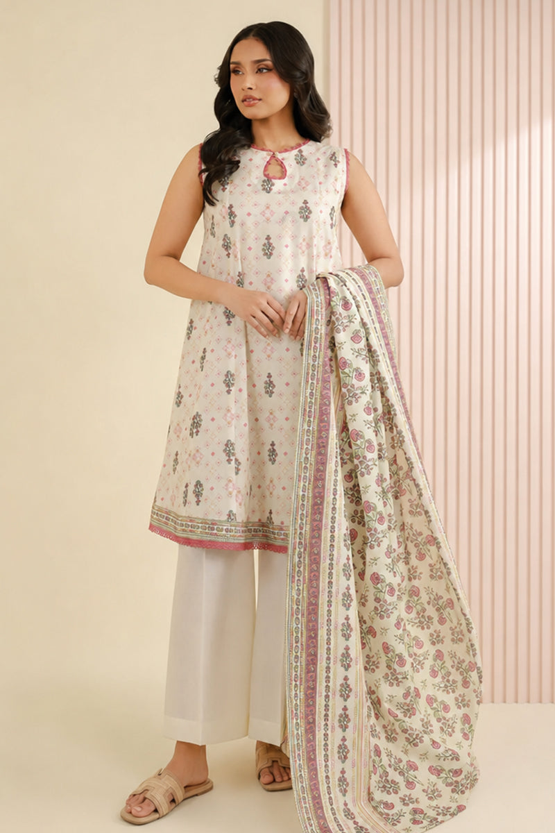 Nishat (Vol.4) - 3pc Unstitched Digital Embroidered Printed Lawn (Cream)