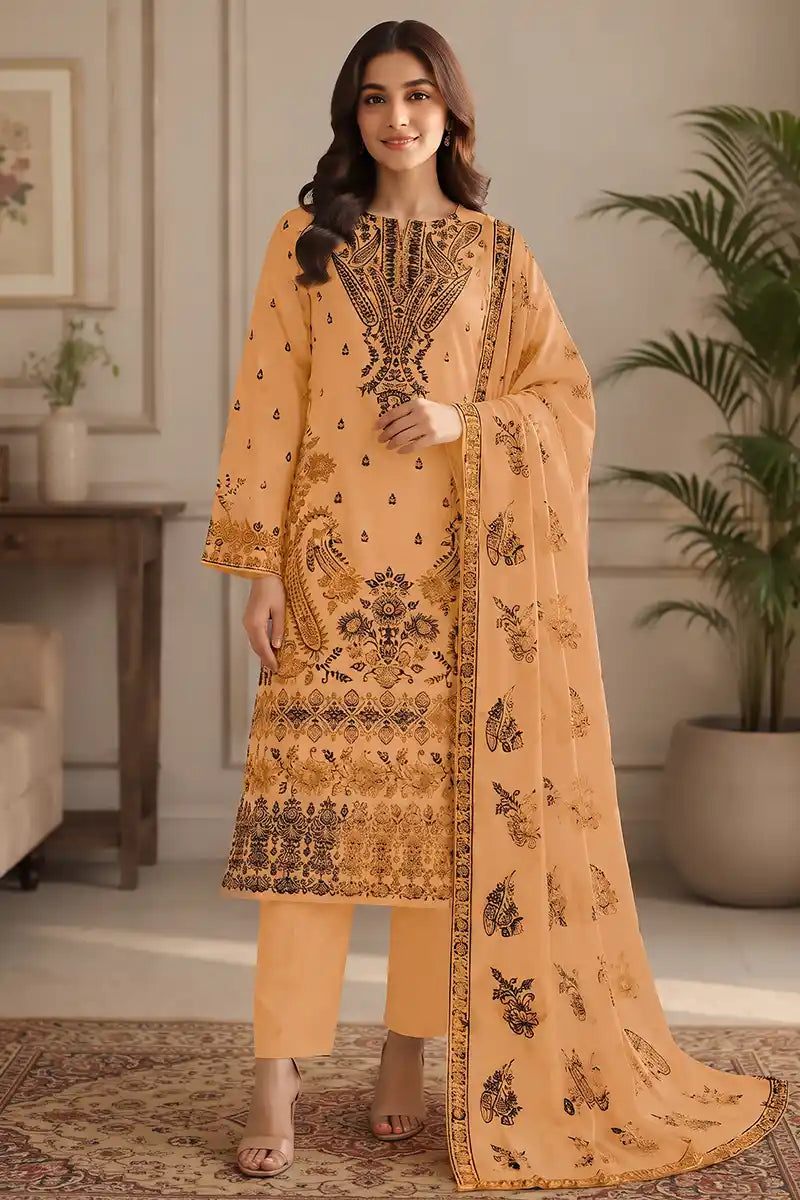 Black Beauty by Breeza Fashion - 3PC Unstitched Embroidered Lawn Suit (Peach)
