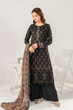 Zesh - 3PC Unstitched Embroidered Lawn Suit (Jet Black & Muted Mocha)