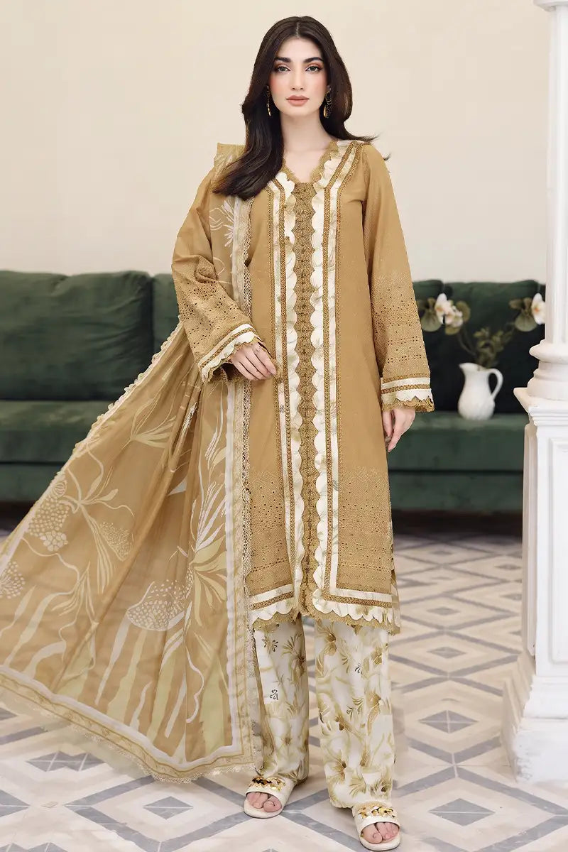 Emerald By Johra - 3 Piece Unstitched Embroidered Chikankari Lawn Suit (Mustard)