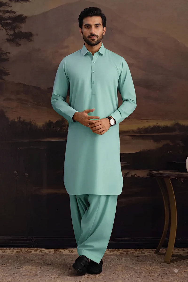 Premium Men's Unstitched Cotton Fabric Suit (Ice Mint)