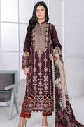 Muswa By Johra - 3PC Unstitched Embroidered Lawn Suit (Deep Plum)