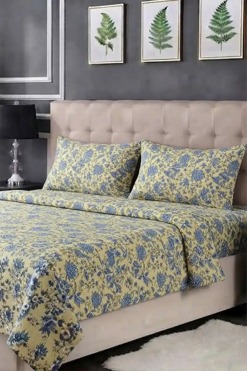 Luxury Double Bed Sheet Set with Pillow Covers by KBC Fashion (Light Lime)