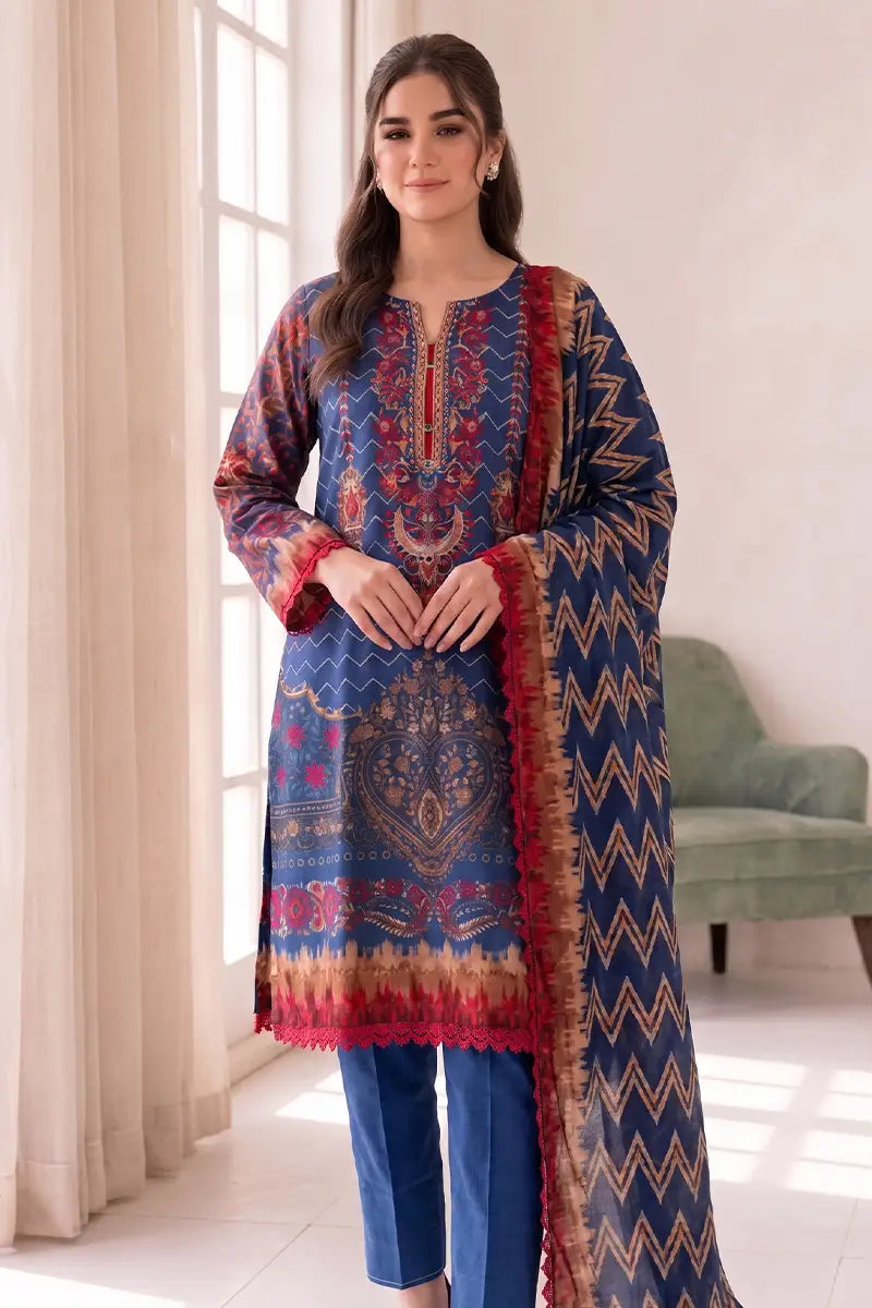 Roshaan by KBC Fashion Stitched 3-Piece Lawn Suit (Deep Indigo)