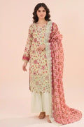 Zesh - 3PC Unstitched Embroidered Lawn Suit (Pale Pistachio & Olive Brown)