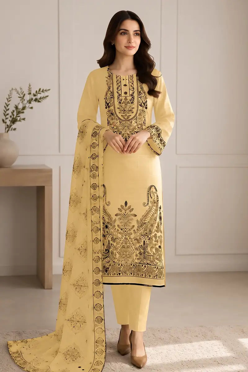 Princess by Breeza Fashion - 3PC Unstitched Embroidered Lawn Suit (Pale Lemon)