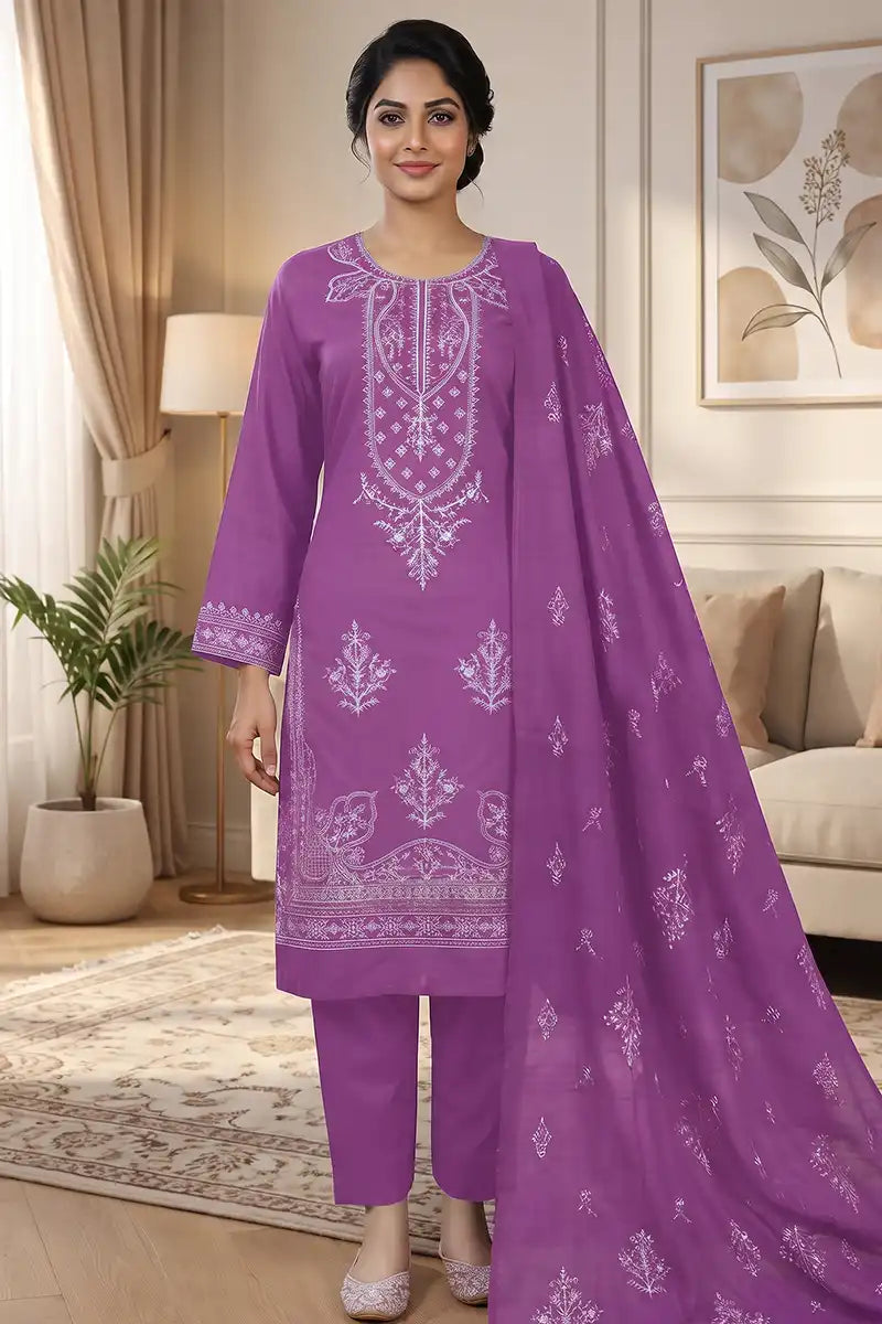 Gulmeher by Breeza Fashion - 3PC Unstitched Embroidered Lawn Suit (Purple)