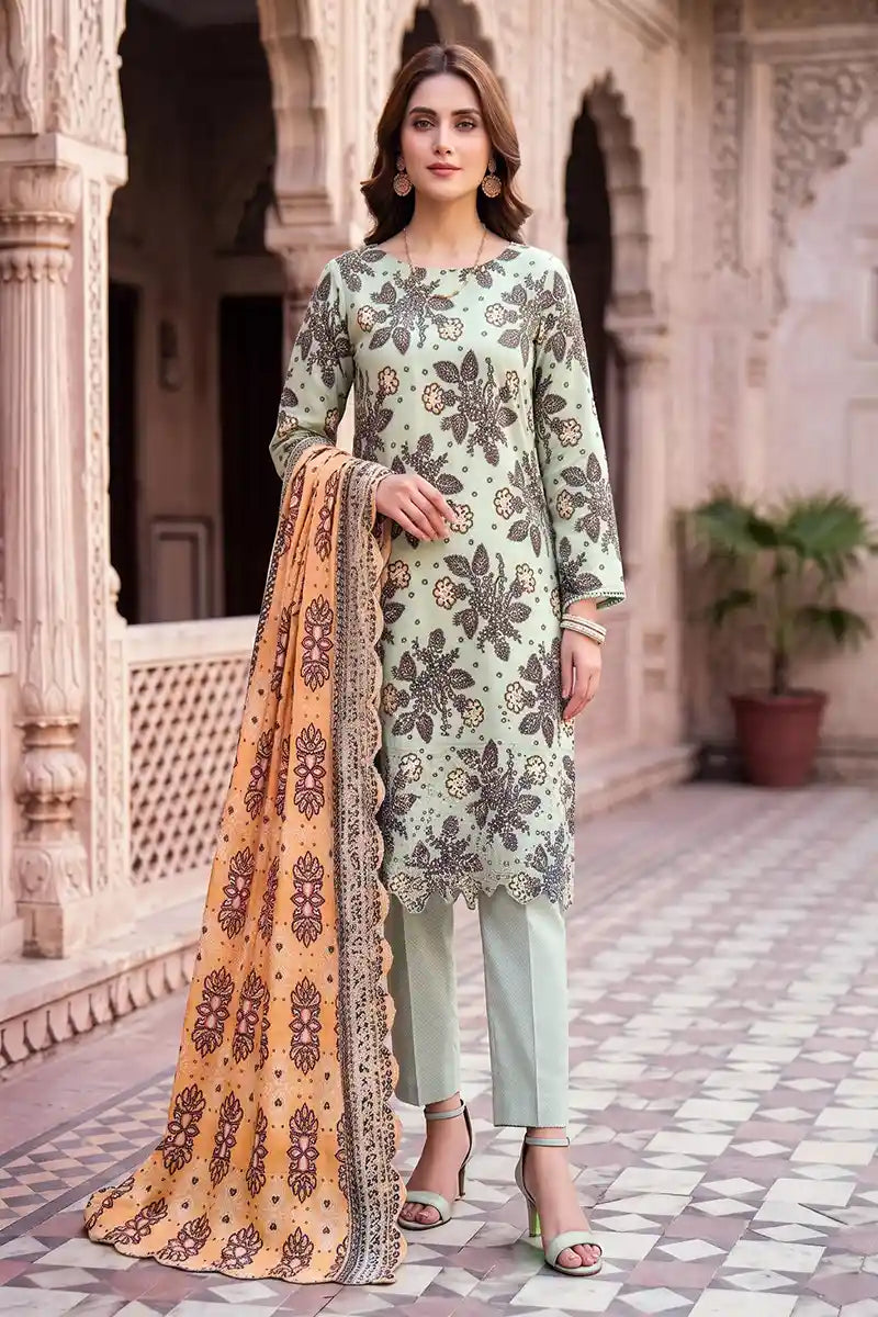 Zesh - 3PC Unstitched Embroidered Lawn Suit (Mint Sage Green)