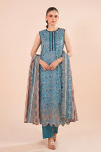 Zesh - 3PC Unstitched Embroidered Lawn Suit (Slate Blue)