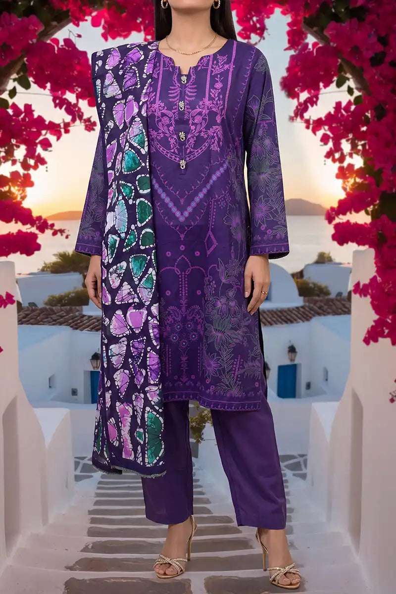 Aabruh By KBC Fashion Vol-1 3PC Unstitched Printed Lawn Suit (Purple)