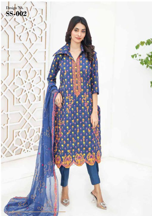 Sana Sara 3Pc Embroidered Cambric With CutWork Chiffon Dupatta Series
