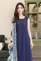 Emerald By Johra - 3 Piece Unstitched Embroidered Chikankari Lawn Suit ( Royal Navy Blue)
