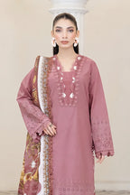 Emerald By Johra - 3 Piece Unstitched Embroidered Chikankari Lawn Suit (Dusty Rose)