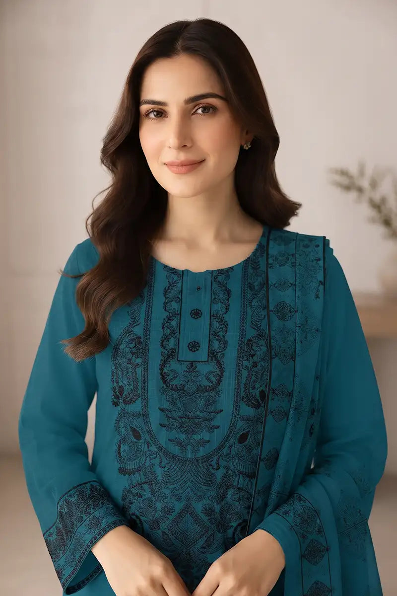 Princess by Breeza Fashion - 3PC Unstitched Embroidered Lawn Suit (Deep Teal)