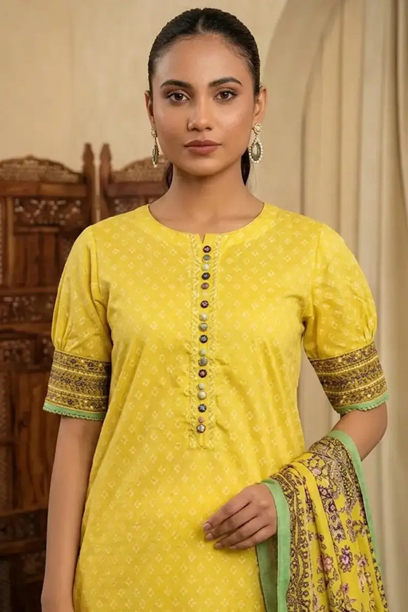 Mor Bagh 3-Piece Unstitched Printed Lawn Suit (Lemon)