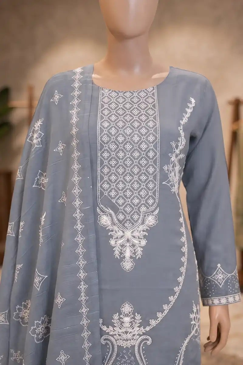 Dream by Breeza Fashion - 3PC Unstitched Embroidered Lawn Suit (Muted Steel Blue)