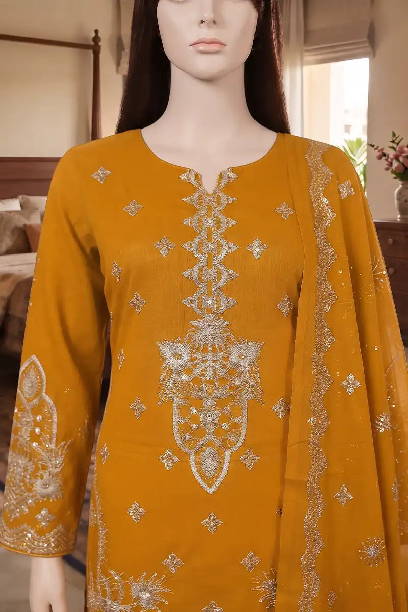 Arooj by Breeza Fashion - 3PC Unstitched Embroidered Lawn Suit (Mustard Yellow)