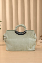 Top Handle Faux Leather Satchel Bag For Women (Pistachio Green)