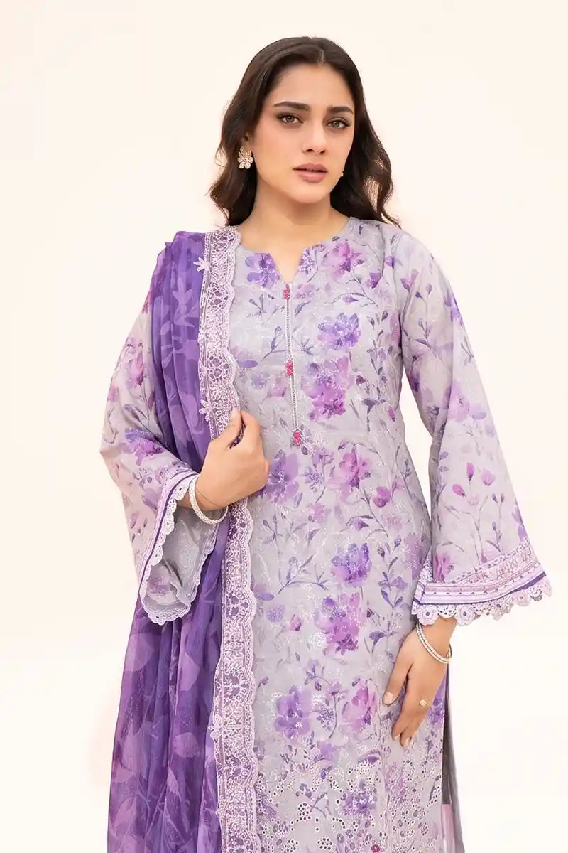 Zesh - 3PC Unstitched Embroidered Lawn Suit (Deep Purple)