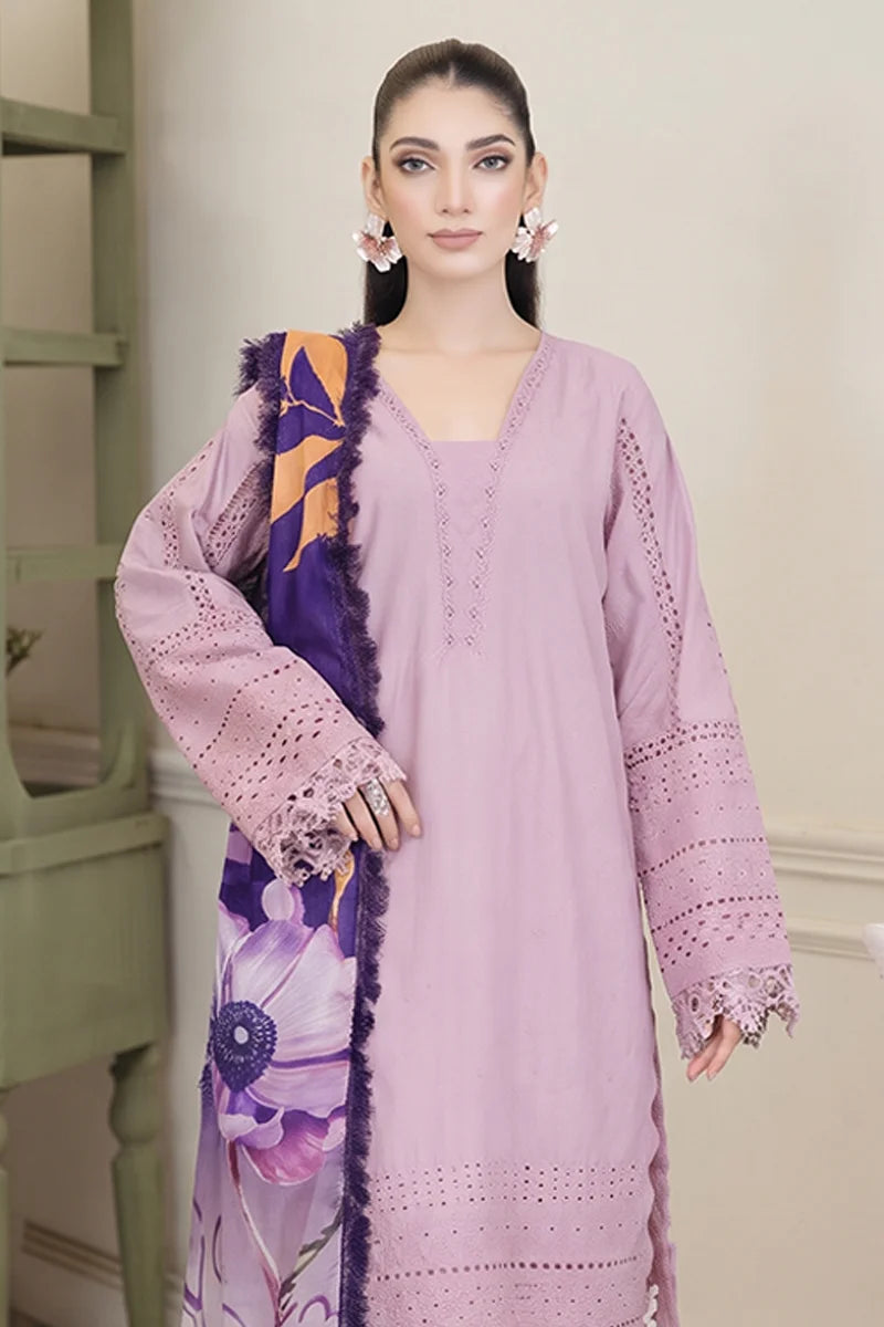 Emerald By Johra - 3 Piece Unstitched Embroidered Chikankari Lawn Suit (Light purple)