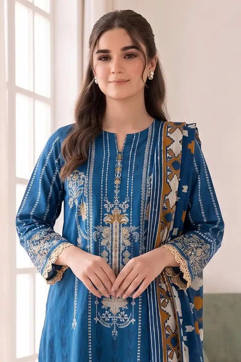 Roshaan by KBC Fashion Stitched 3-Piece Lawn Suit (Peacock Blue)