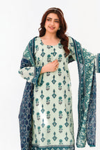 Zesh - Drop Fourteen Printed Series 3PC Unstitched Lawn Suit (Mint Green & Ocean Blue)
