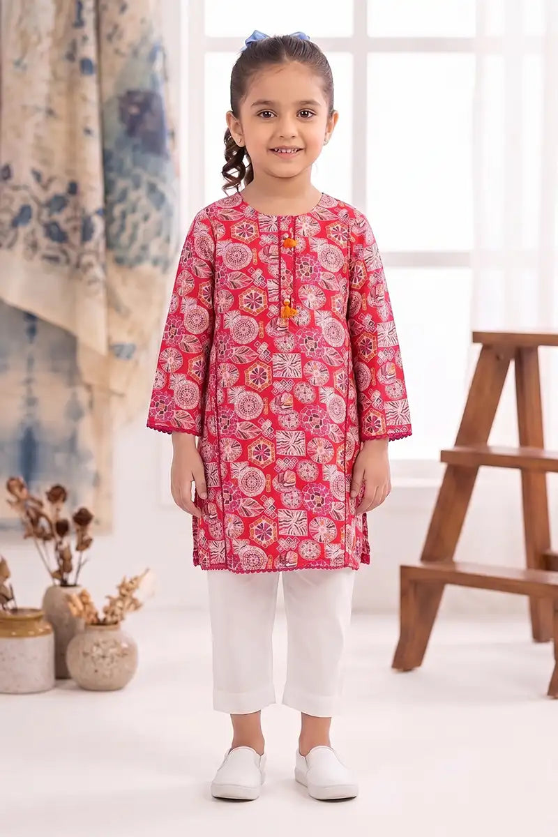 Little Angel Girls Soft Cotton Printed Kurti Shirt (Pink)