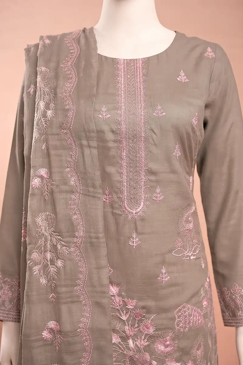 Elanza by Breeza Fashion - 3PC Unstitched Embroidered Lawn Suit (Muted Taupe)
