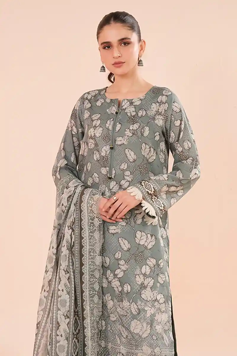 Zesh - 3PC Unstitched Embroidered Lawn Suit (Slate Sage Green)