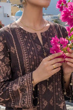 Aabruh Vol-1 3PC Unstitched Printed Lawn Suit (Dark Coffee Floral)