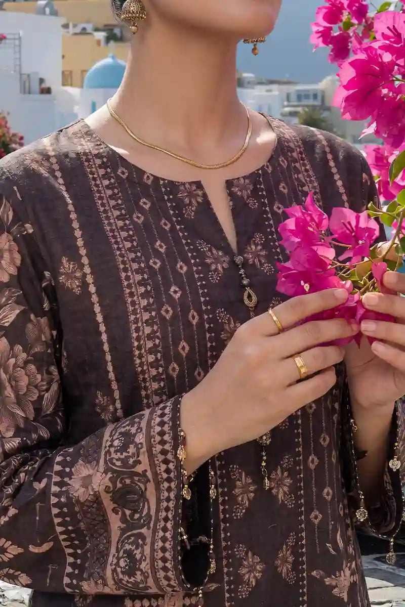 Aabruh Vol-1 3PC Unstitched Printed Lawn Suit (Dark Coffee Floral)