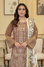 Elvia By Johra - 3PC Unstitched Embroidered Lawn Suit (Taupe Brown)
