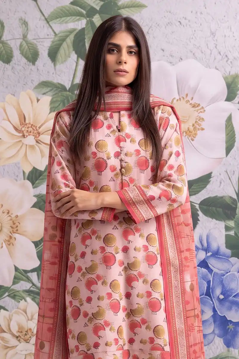 Khaadi 3-Piece Unstitched Printed Lawn Suit Set (Light Pink)