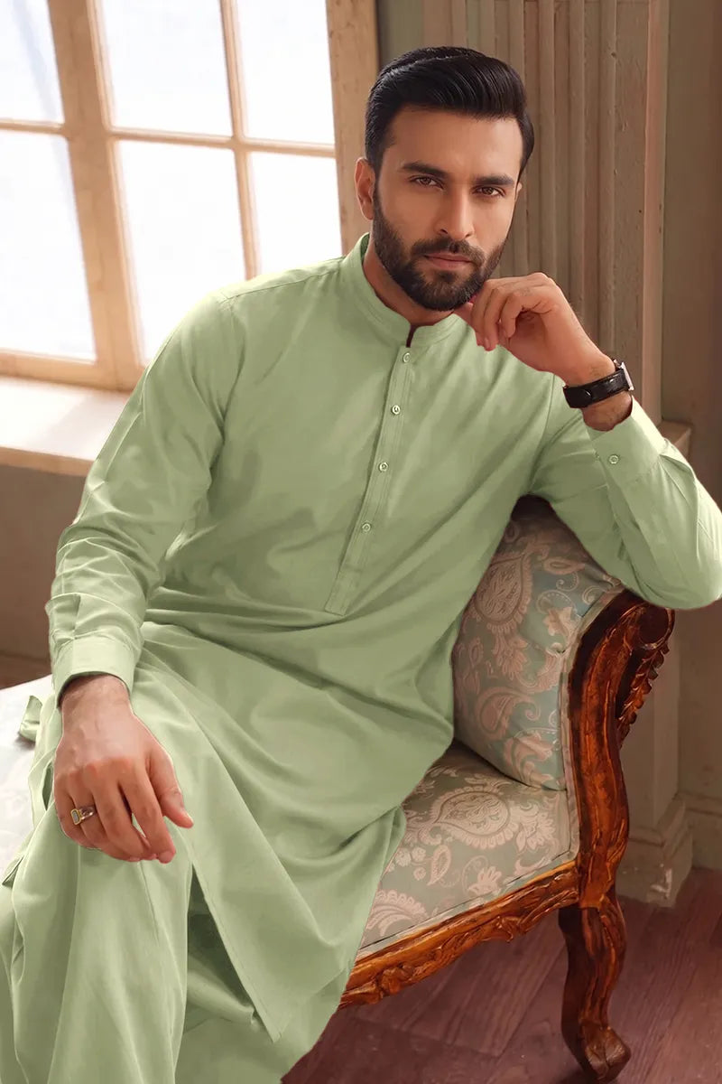 Men’s Wash & Wear Unstitched Fabric By KBC Fashion (Pale Pistachio)