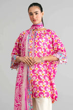 Sapphire Vol.7 - 3PC Unstitched Printed Lawn Suit (Vibrant Pink & Off-White)