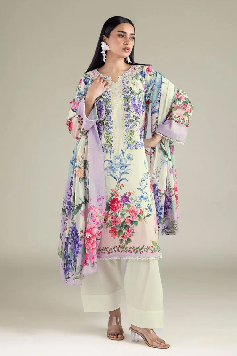 Khaadi – 3 Piece Unstitched Premium Embroidered Digital Printed Lawn Suit (Light Sage)