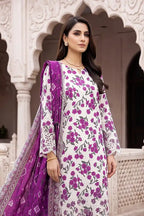 Zesh - 3PC Unstitched Embroidered Lawn Suit (Off-White & Magenta Violent Floral)