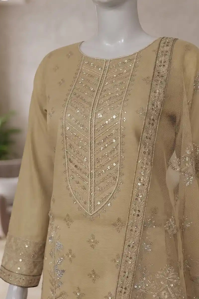 Pariyon Ki Rani by Breeza Fashion - 3PC Unstitched Embroidered Lawn Suit (Warm Sand)
