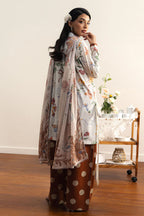 COCO By Zara Shahjahan - 3-Piece Unstitched Printed Lawn Suit (Off-White & Terracotta Brown)