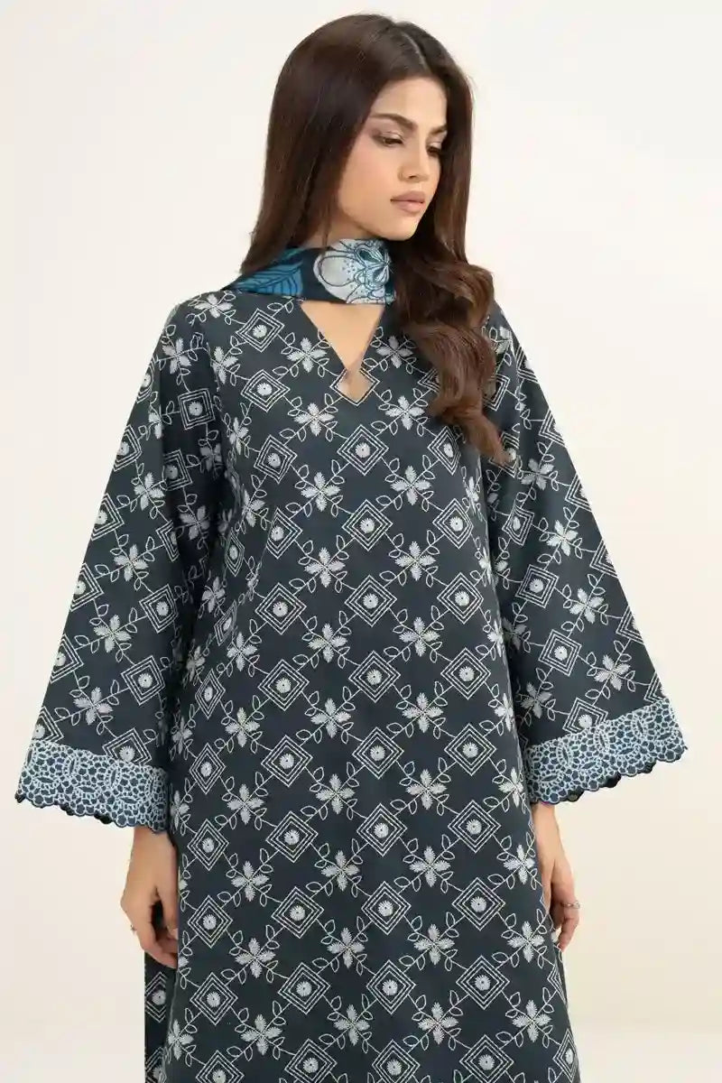 Sapphire Vol.7 - 3PC Unstitched Printed Lawn Suit (Dark Slate & Ice Blue)