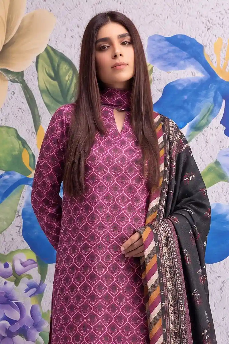 Khaadi 3-Piece Unstitched Printed Lawn Suit Set (Deep Magenta)